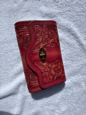 Source Unknown Red Tooled Leather Wallet